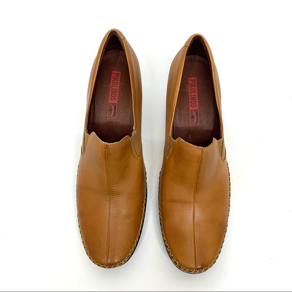 Pikolinos Warm Light Camel Tan Leather X Whipstitch Slip On Bootie Heels Size 41 - Picture 3 of 12